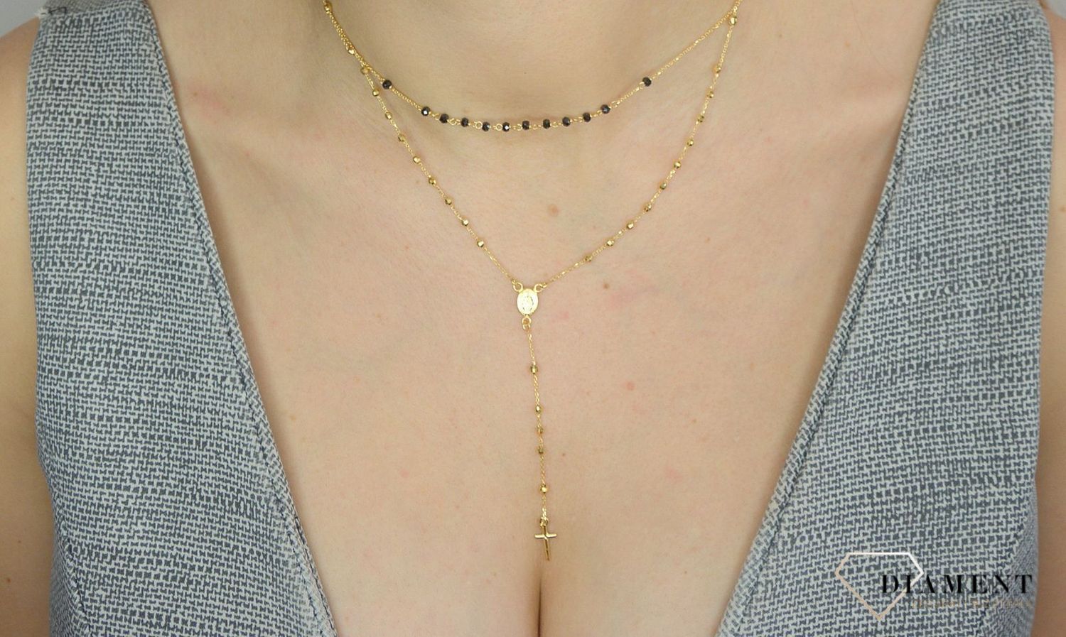 Złoty naszyjnik damski 585 różaniec i czarne koraliki NA 1135 585.jpg